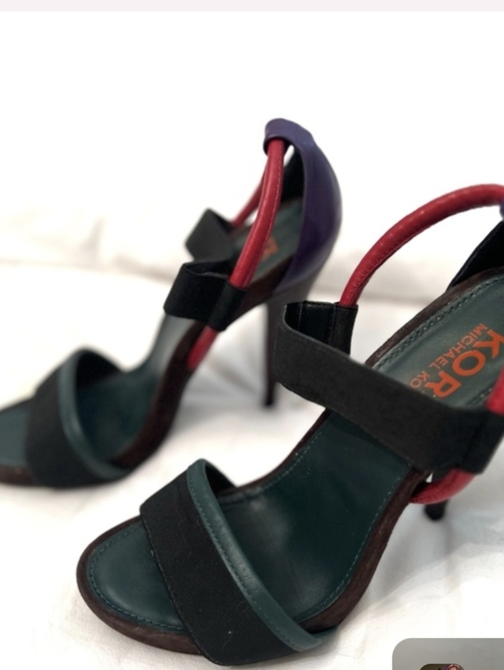 KORS Michael Kors Vintage Black, Green & Red Strappy Heel Sandals - Picture 1 of 2